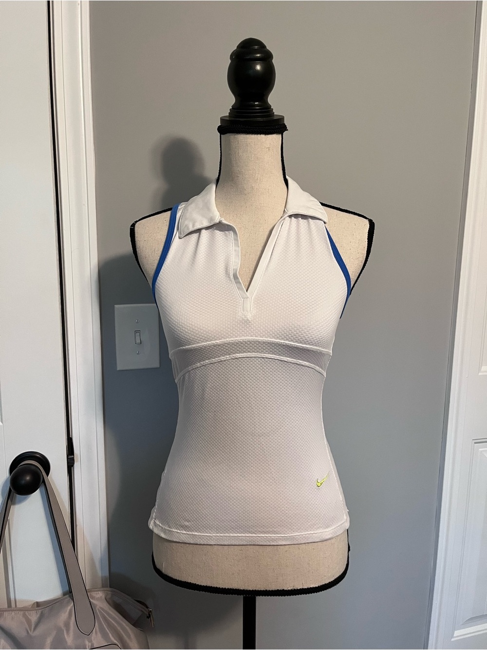 Nike White Sleeveless Polo Tank with Blue Accents